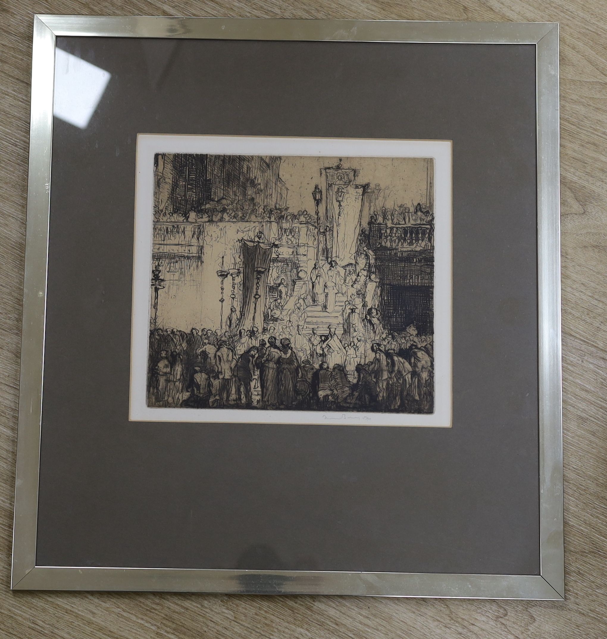 Frank Brangwyn (1867-1956), etching, St. Peter's of the Exchange, Genoa, signed in pencil, 23 x 26cm